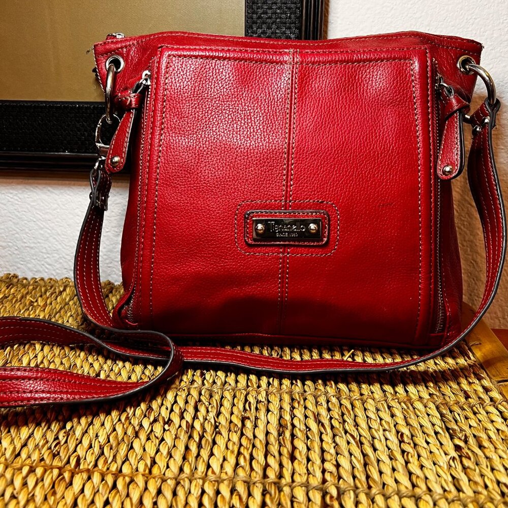 Tignanello Red Pebbled Leather Crossbody Bag